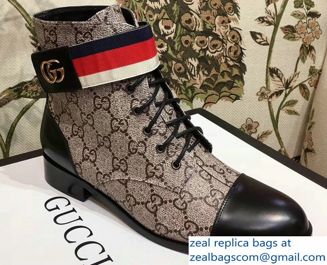 Gucci Lace-up Ankle Boots GG Beige with Strap 2018 - Click Image to Close