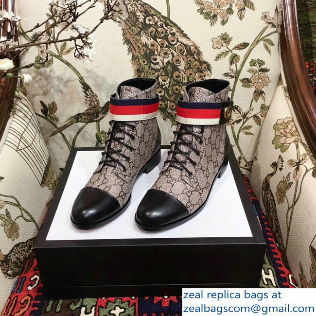 Gucci Lace-up Ankle Boots GG Beige with Strap 2018