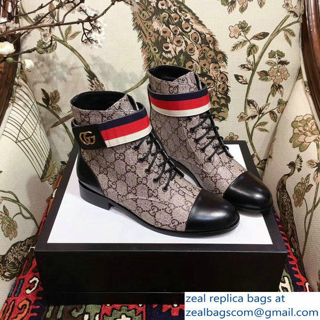 Gucci Lace-up Ankle Boots GG Beige with Strap 2018