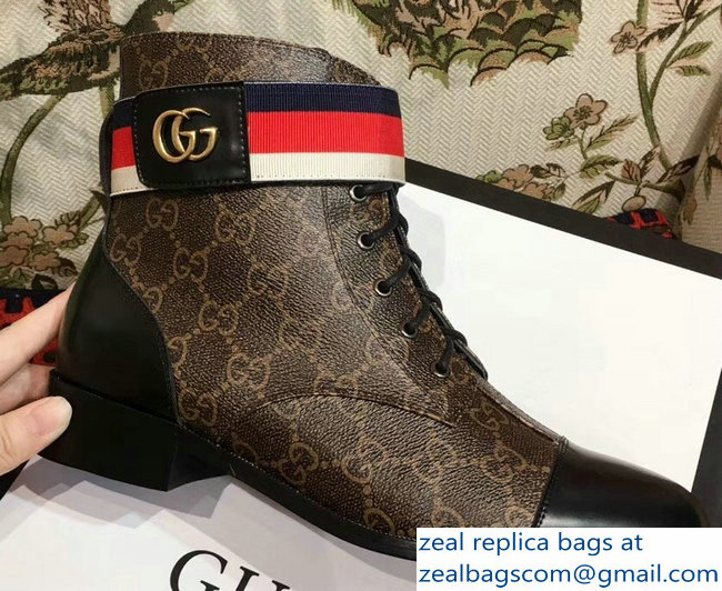 Gucci Lace-up Ankle Boots GG Brown with Strap 2018 - Click Image to Close