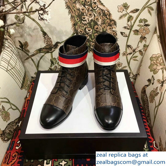 Gucci Lace-up Ankle Boots GG Brown with Strap 2018