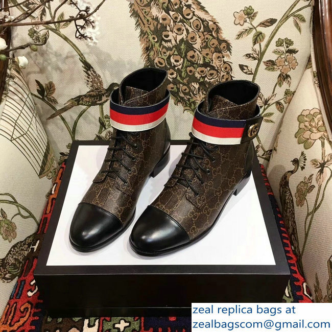 Gucci Lace-up Ankle Boots GG Brown with Strap 2018 - Click Image to Close