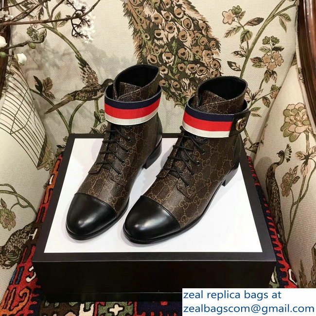 Gucci Lace-up Ankle Boots GG Brown with Strap 2018