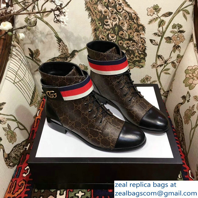 Gucci Lace-up Ankle Boots GG Brown with Strap 2018 - Click Image to Close