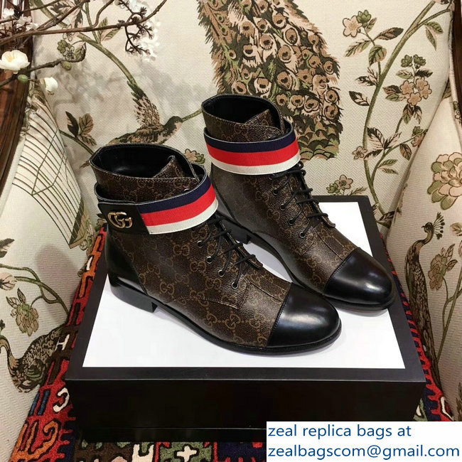 Gucci Lace-up Ankle Boots GG Brown with Strap 2018