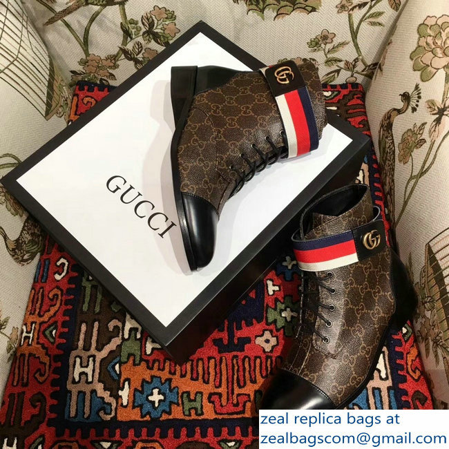 Gucci Lace-up Ankle Boots GG Brown with Strap 2018