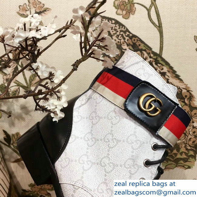 Gucci Lace-up Ankle Boots GG White with Strap 2018