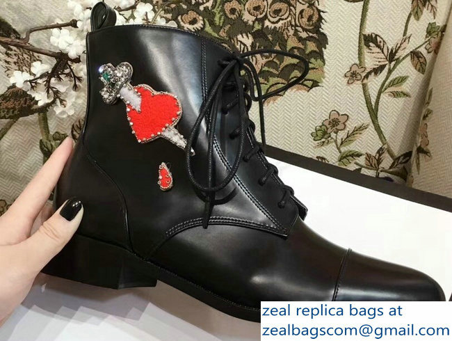 Gucci Leather Ankle Boots Black Embroidered Heart Sword And Tiger Head 2018 - Click Image to Close