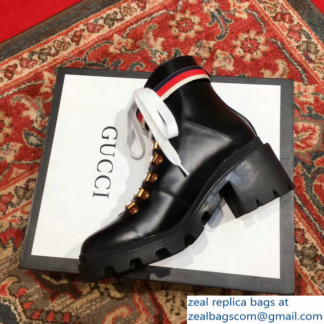 Gucci Leather Ankle Boots Black With Sylvie Web 481156 2018 - Click Image to Close