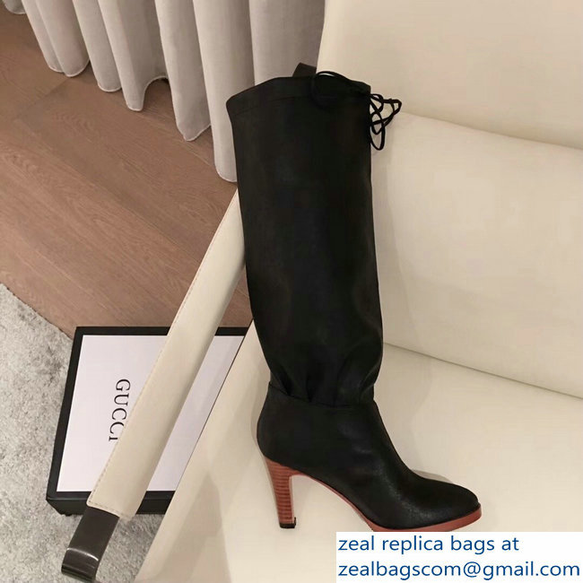 Gucci Leather Mid-Heel Boots Black 2018