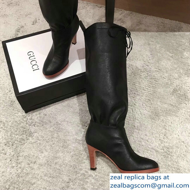 Gucci Leather Mid-Heel Boots Black 2018