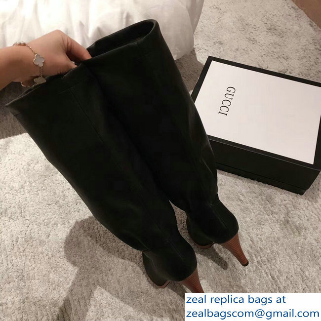 Gucci Leather Mid-Heel Boots Black 2018