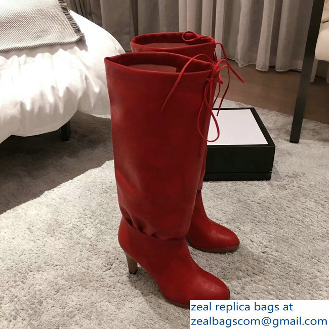 Gucci Leather Mid-Heel Boots Red 2018