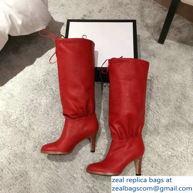 Gucci Leather Mid-Heel Boots Red 2018