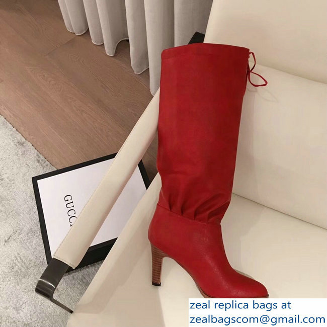 Gucci Leather Mid-Heel Boots Red 2018