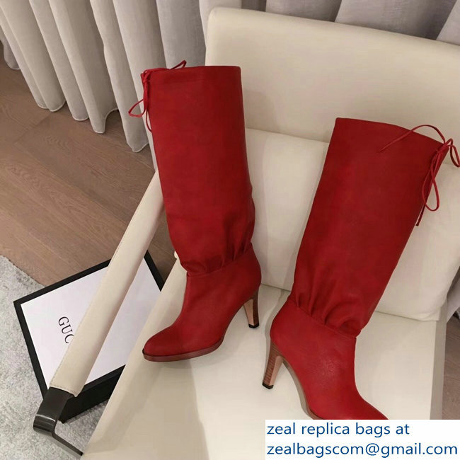 Gucci Leather Mid-Heel Boots Red 2018 - Click Image to Close