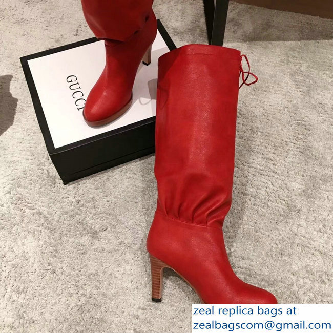 Gucci Leather Mid-Heel Boots Red 2018 - Click Image to Close