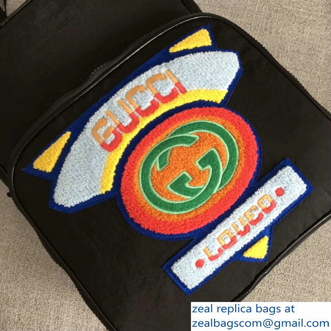Gucci Nylon Medium Backpack Bag with Gucci '80s Patch 536724 Black 2018 - Click Image to Close
