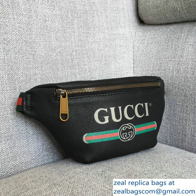 Gucci Print Leather Vintage Logo Small Belt Bag 527792 Black 2018 - Click Image to Close