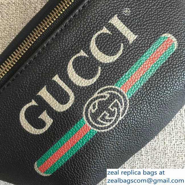 Gucci Print Leather Vintage Logo Small Belt Bag 527792 Black 2018 - Click Image to Close