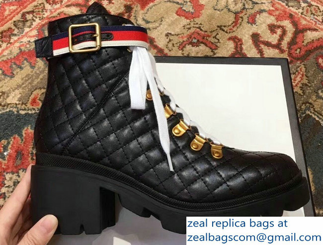Gucci Quilted Leather Ankle Boots With Belt Black 2018