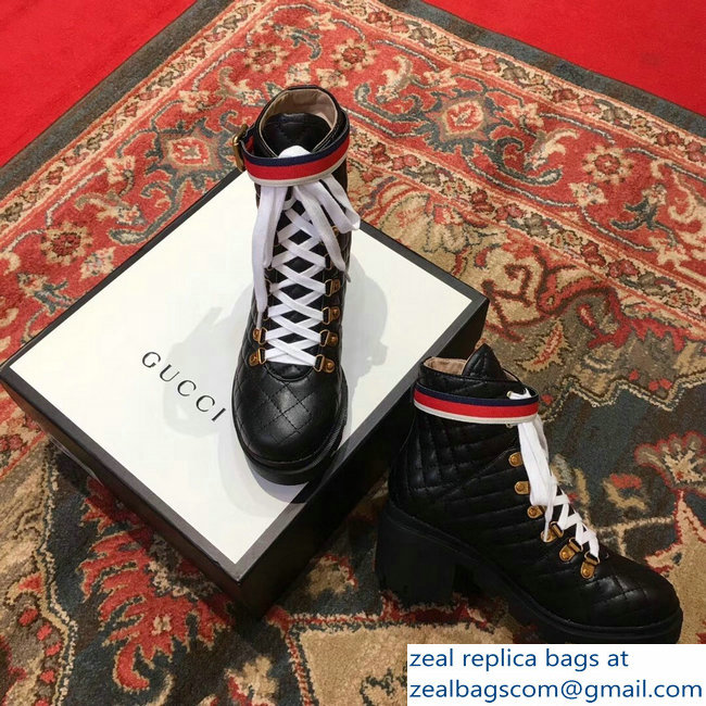 Gucci Quilted Leather Ankle Boots With Belt Black 2018