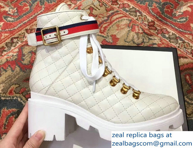 Gucci Quilted Leather Ankle Boots With Belt White 2018