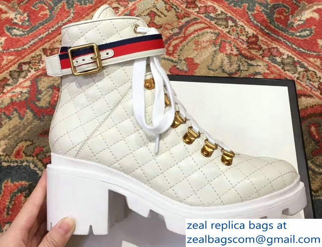 Gucci Quilted Leather Ankle Boots With Belt White 2018 - Click Image to Close