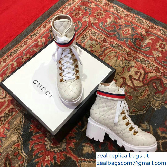 Gucci Quilted Leather Ankle Boots With Belt White 2018 - Click Image to Close