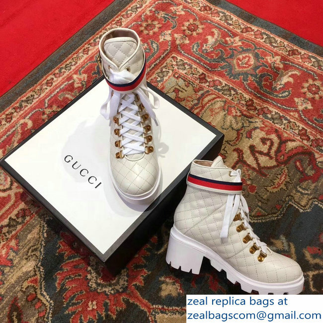 Gucci Quilted Leather Ankle Boots With Belt White 2018