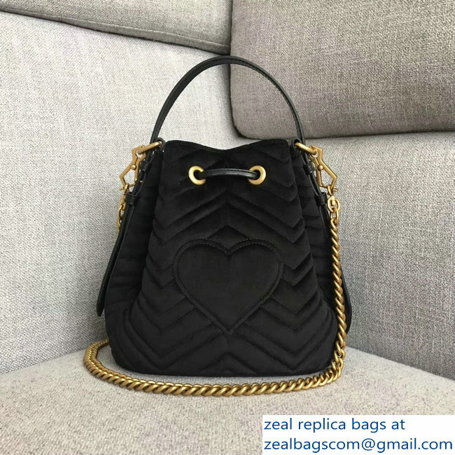 Gucci Velvet GG Marmont Chevron Quilted Bucket Bag 476674/525081 Black - Click Image to Close