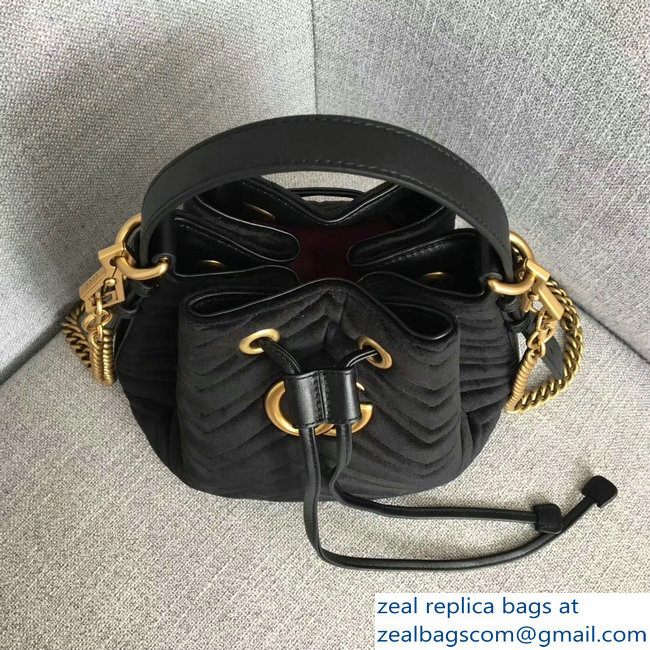 Gucci Velvet GG Marmont Chevron Quilted Bucket Bag 476674/525081 Black - Click Image to Close