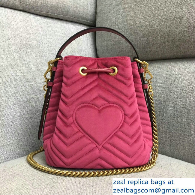 Gucci Velvet GG Marmont Chevron Quilted Bucket Bag 476674/525081 Fuchsia - Click Image to Close