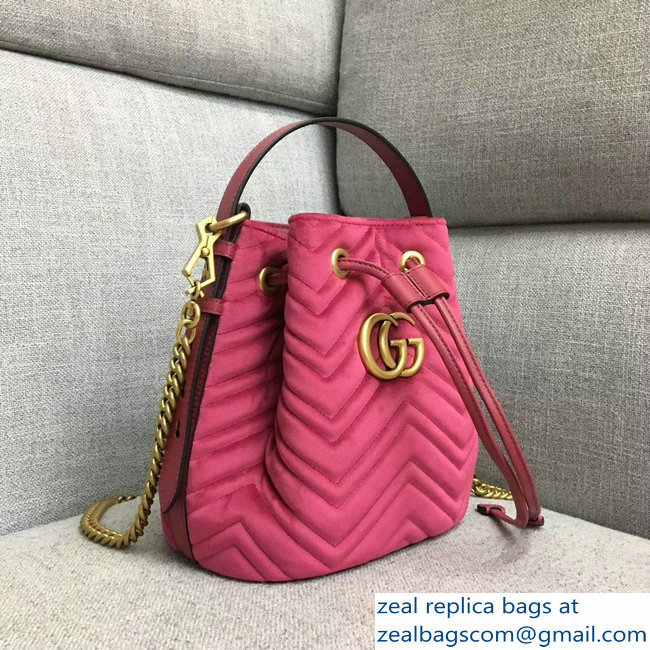 Gucci Velvet GG Marmont Chevron Quilted Bucket Bag 476674/525081 Fuchsia