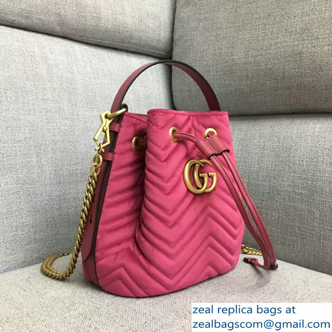 Gucci Velvet GG Marmont Chevron Quilted Bucket Bag 476674/525081 Fuchsia - Click Image to Close