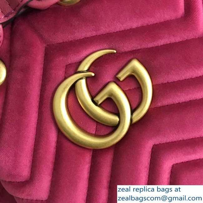 Gucci Velvet GG Marmont Chevron Quilted Bucket Bag 476674/525081 Fuchsia - Click Image to Close