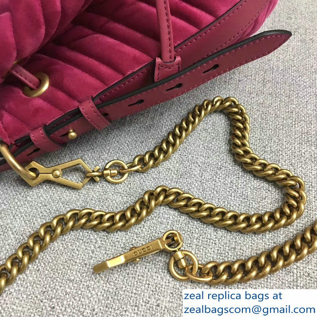 Gucci Velvet GG Marmont Chevron Quilted Bucket Bag 476674/525081 Fuchsia - Click Image to Close