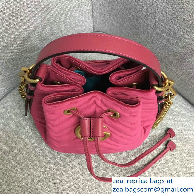 Gucci Velvet GG Marmont Chevron Quilted Bucket Bag 476674/525081 Fuchsia - Click Image to Close