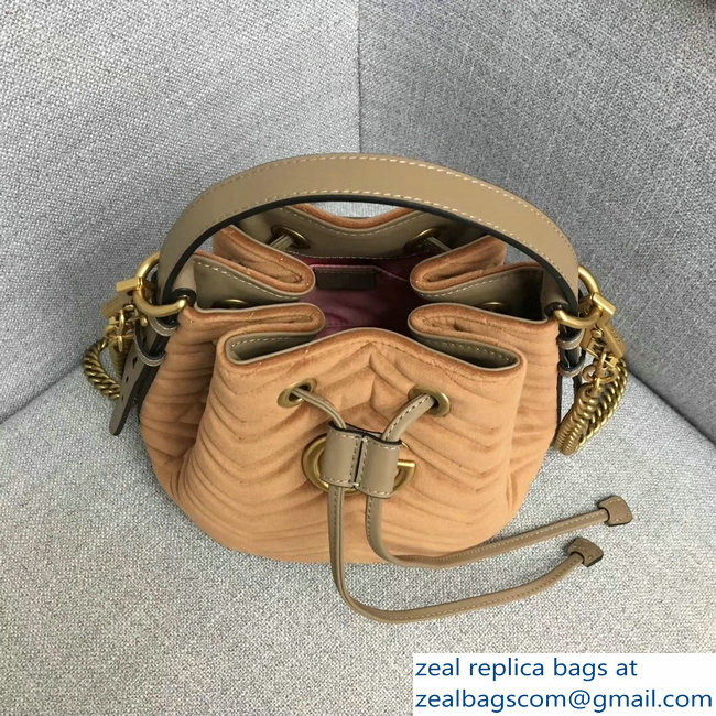 Gucci Velvet GG Marmont Chevron Quilted Bucket Bag 476674/525081 Light Brown - Click Image to Close