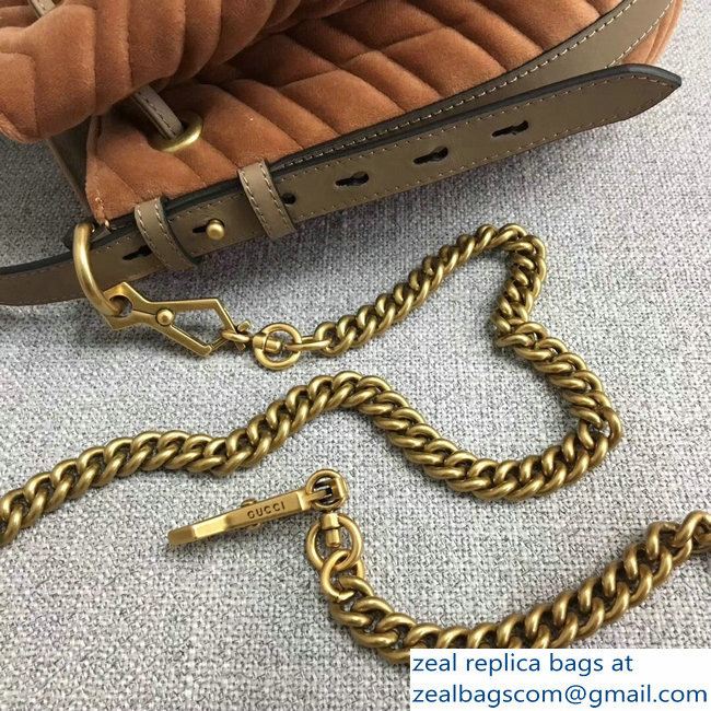 Gucci Velvet GG Marmont Chevron Quilted Bucket Bag 476674/525081 Light Brown - Click Image to Close