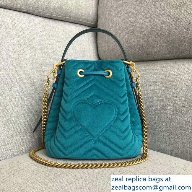 Gucci Velvet GG Marmont Chevron Quilted Bucket Bag 476674/525081 Turquoise