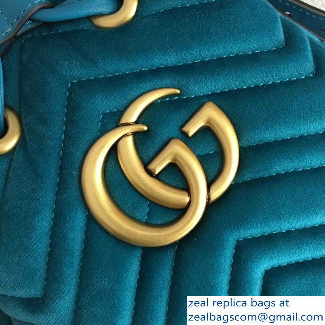 Gucci Velvet GG Marmont Chevron Quilted Bucket Bag 476674/525081 Turquoise