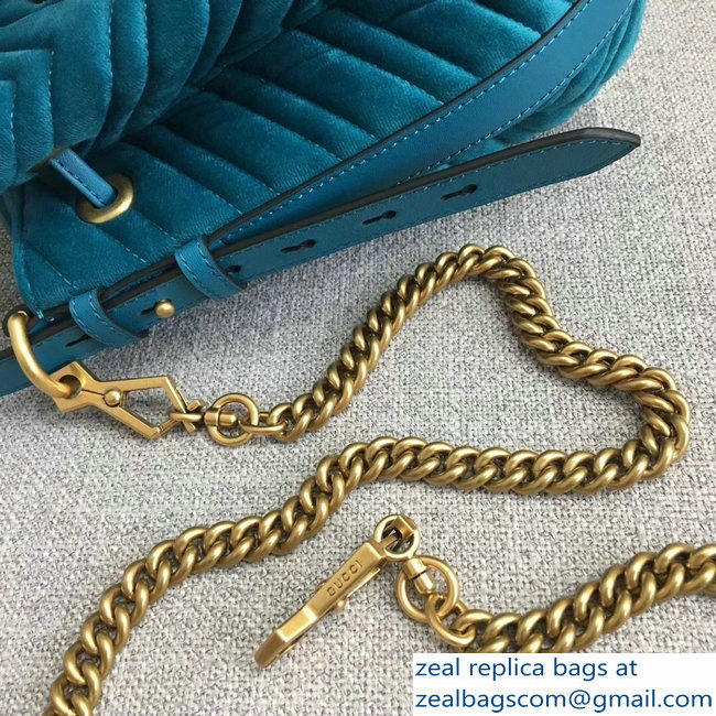 Gucci Velvet GG Marmont Chevron Quilted Bucket Bag 476674/525081 Turquoise