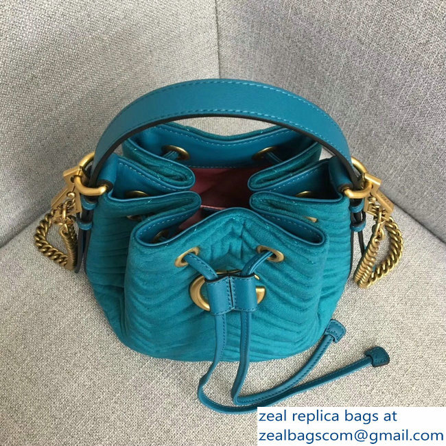 Gucci Velvet GG Marmont Chevron Quilted Bucket Bag 476674/525081 Turquoise