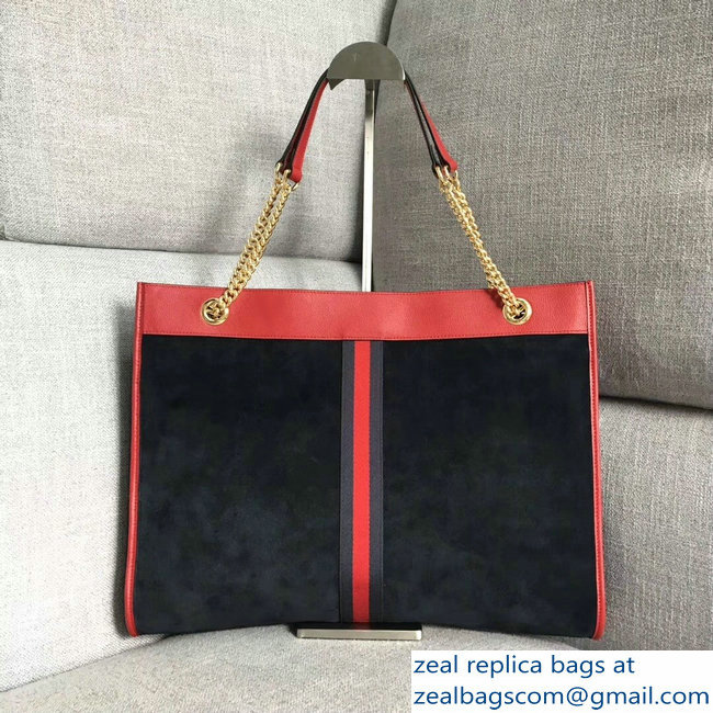 Gucci Web Rajah Large Tote Bag 537219 with NY Yankees-Patch Suede Dark Blue 2018