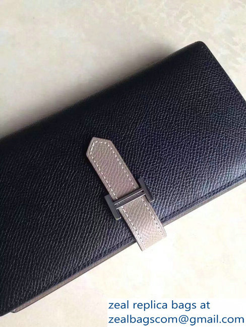 Hermes Bearn Bi-Color Wallet In Original Epsom Leather Black/Etoupe