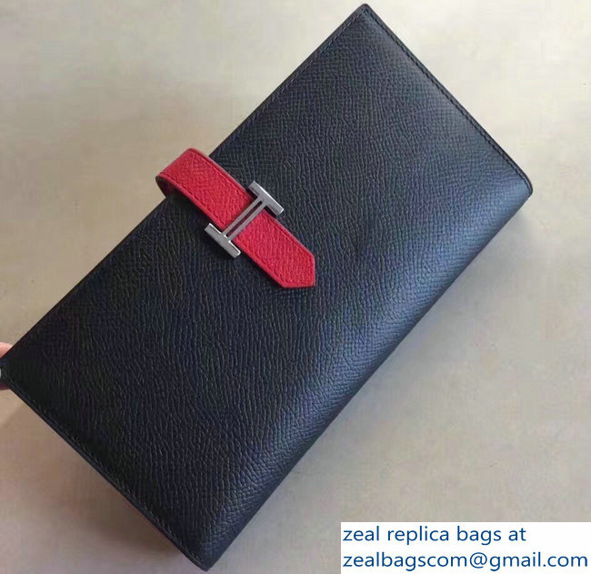 Hermes Bearn Bi-Color Wallet In Original Epsom Leather Black/Red - Click Image to Close