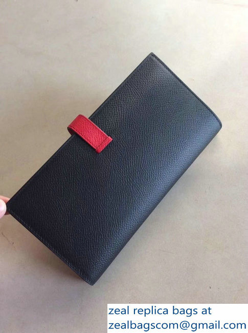 Hermes Bearn Bi-Color Wallet In Original Epsom Leather Black/Red - Click Image to Close