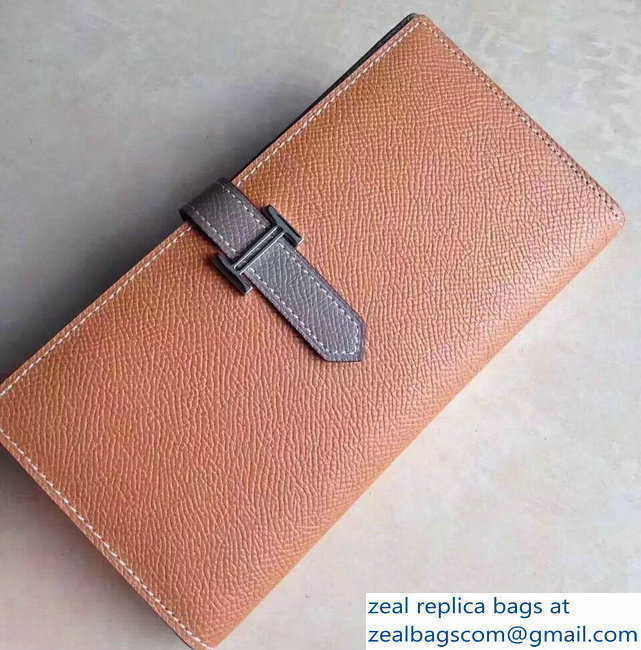 Hermes Bearn Bi-Color Wallet In Original Epsom Leather Brown/Etoupe - Click Image to Close
