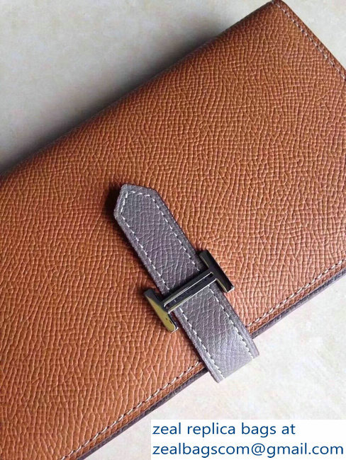 Hermes Bearn Bi-Color Wallet In Original Epsom Leather Brown/Etoupe